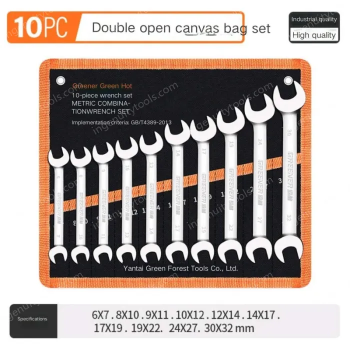Open 10 pieces (6-32) canvas set Double-ended wrench