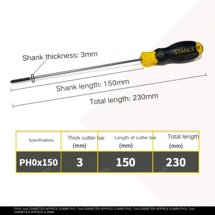 Rubber handle cross PH0x150mm