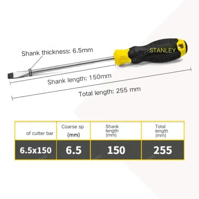 The rubber handle is 6.5x150mm