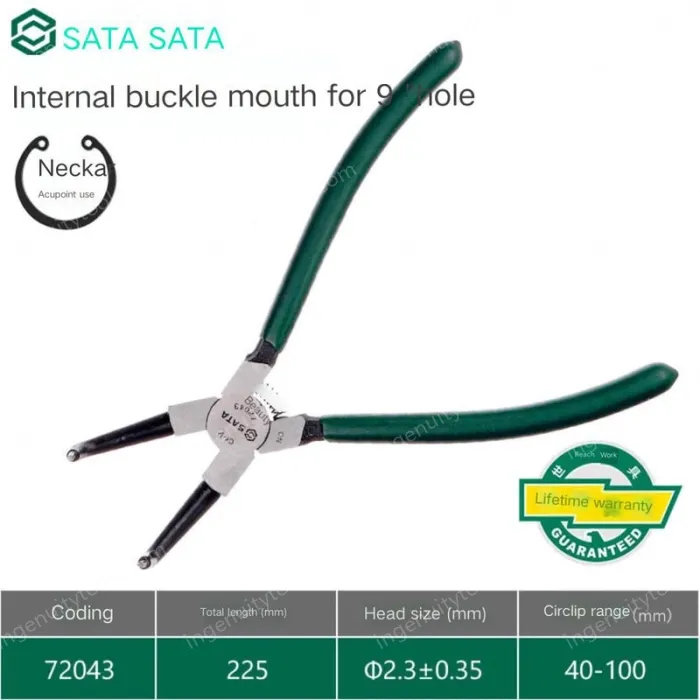 9-inch curved inner circlip pliers 72043